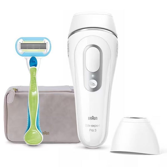 BRAUN Silk·expert Pro 3 IPL Hair Removal System with Compact Head – White & Silver PL3138
